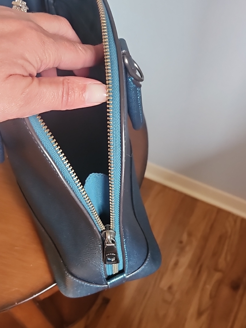 Coach Metallic Teal Dome Satchel - Picture 4 of 5